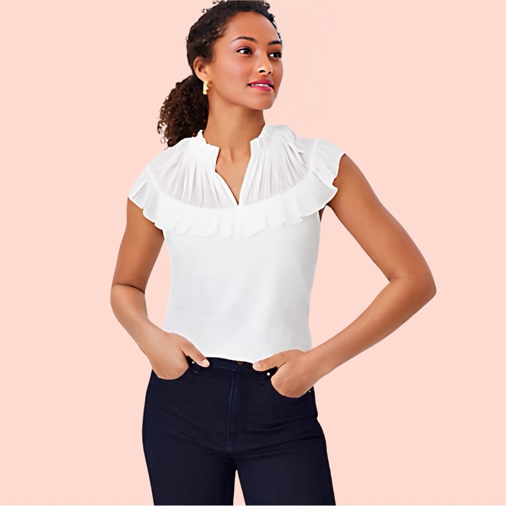 Mixed Media Ruffle Yoke Blouse